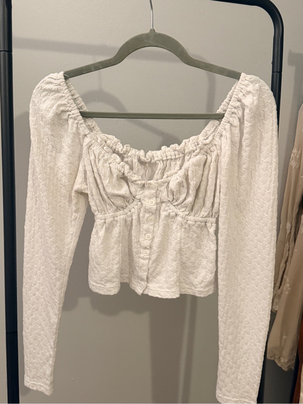 Free People White Ladybug Long Sleeve Milkmaid Top